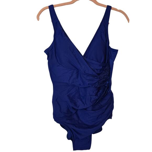Miraclesuit Ruched Blue Shapewear Swimsuit with Sequins - Picture 2 of 8